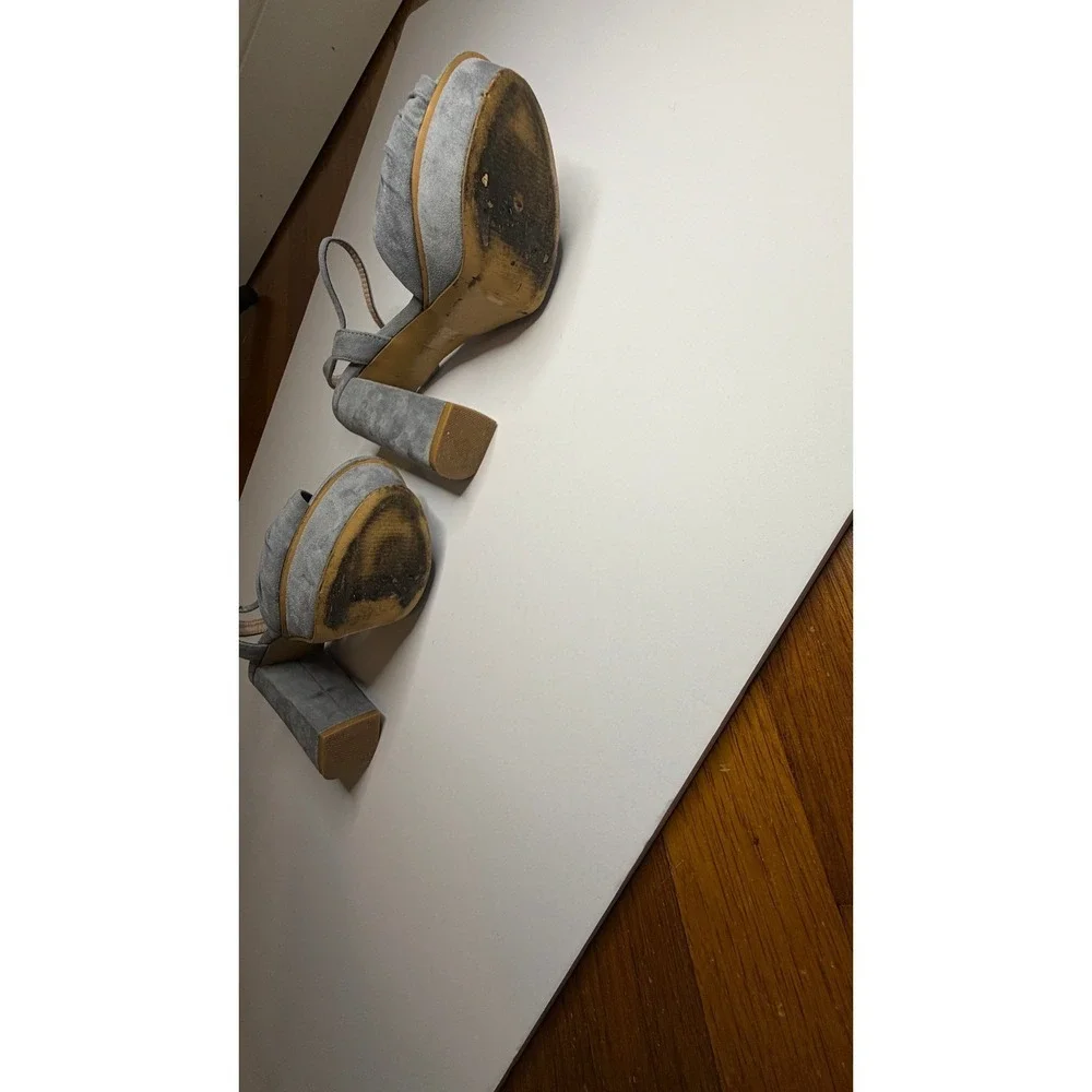 Shu Shop‎ Blue Grey Faux Suede Knotted Platform Block Heel Sandals Womens  7/12